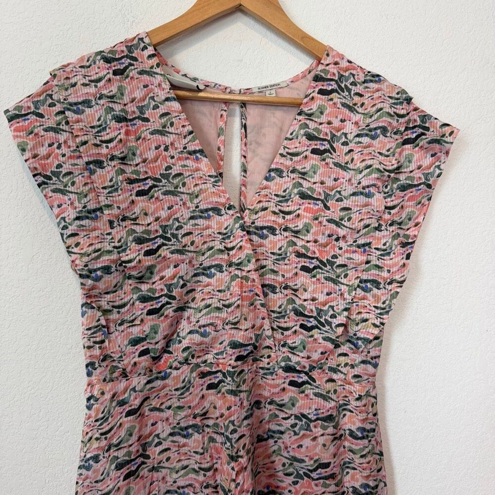 Scotch & Soda Amsterdam Pink Printed Belted Midi Dress Women's Size Large - Picture 3 of 8